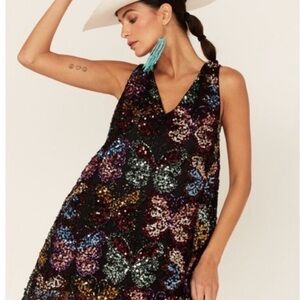 Free People Fly Me Away Sequin Mini Dress M